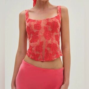 Love & Lemons Embroidered Roses Corset Top